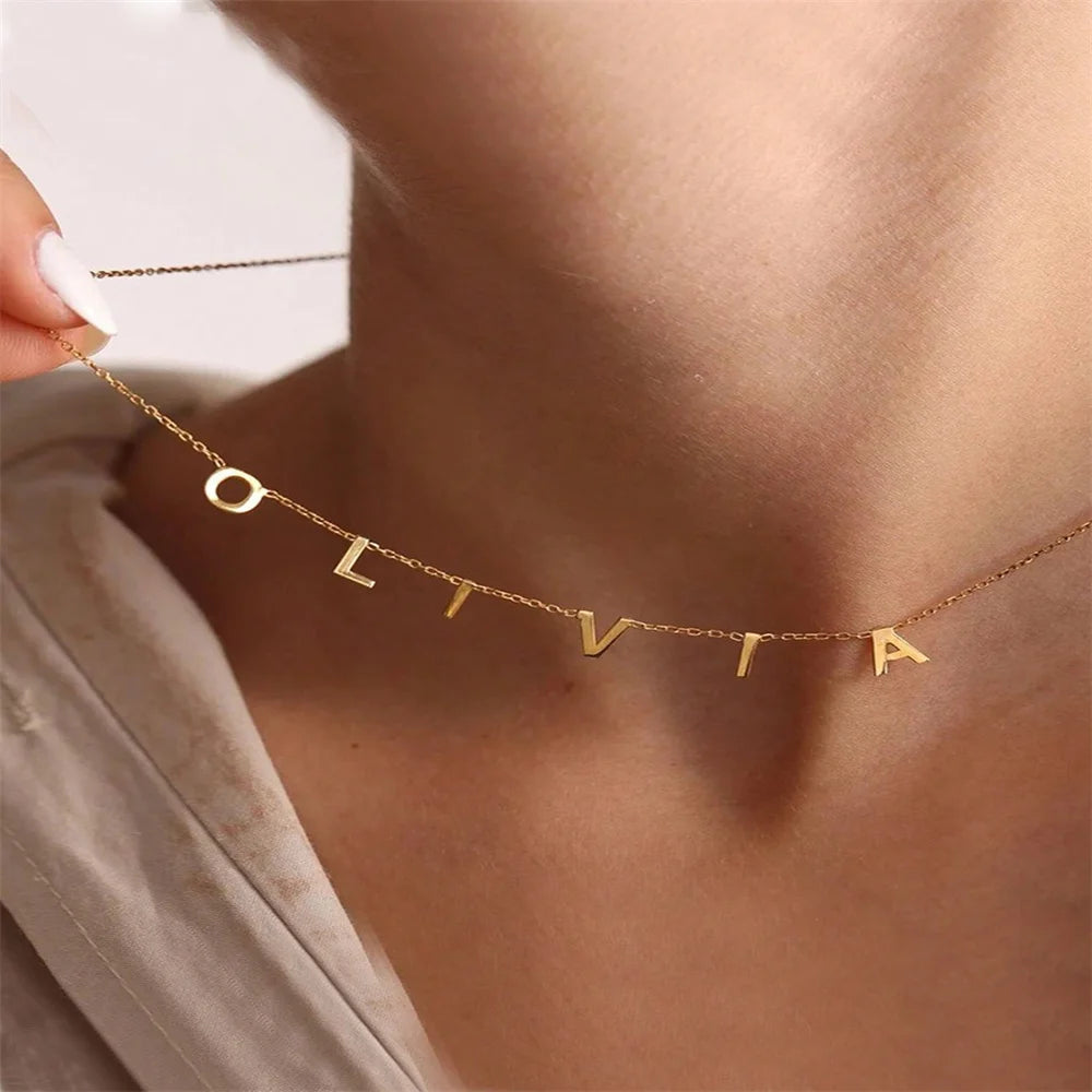 Custom Letters Name Necklace for Women Gold Color Stainless Steel Personalized Names Initials MAMA Pendant Necklace Jewelry Gift