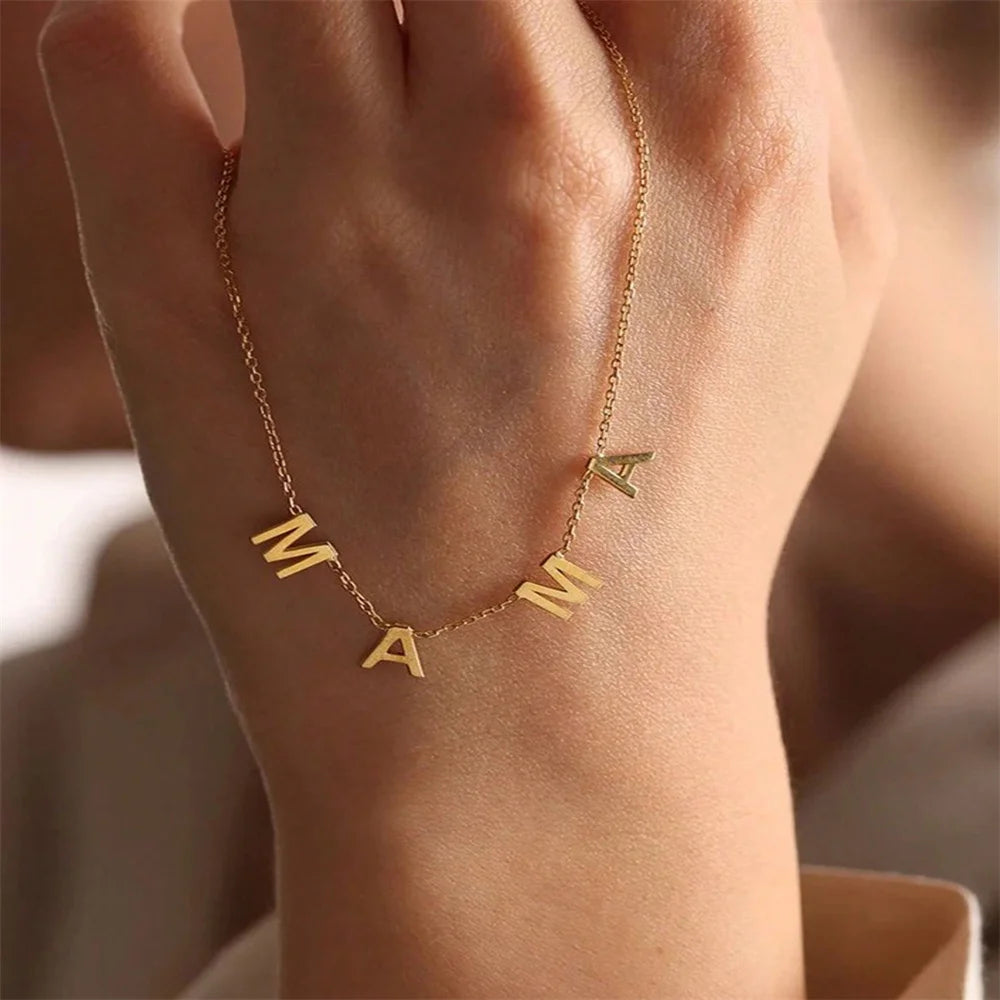 Custom Letters Name Necklace for Women Gold Color Stainless Steel Personalized Names Initials MAMA Pendant Necklace Jewelry Gift