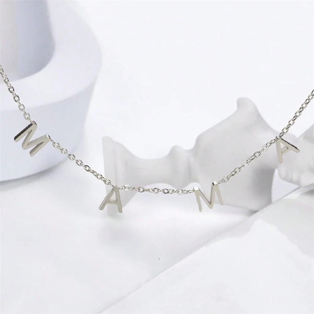 Custom Letters Name Necklace for Women Gold Color Stainless Steel Personalized Names Initials MAMA Pendant Necklace Jewelry Gift